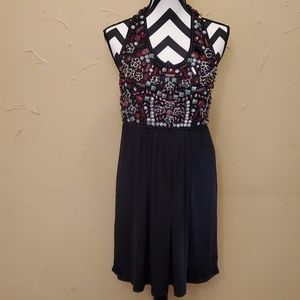 Black Beaded Halter Lined Dress Size Lg